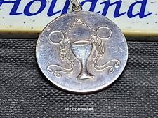 Vintage Sterling Silver Catholic 1st Communion Medal Necklace Pendant Dated 1920 picture
