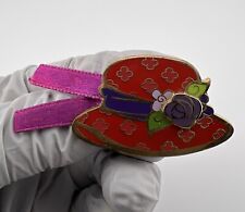 Red Hat Purple Flower & Ribbon Pin Gold Tone picture