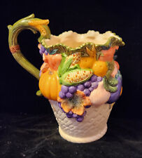 Long Rich Vintage Bountiful Harvest Pottery Pitcher MCM Majolica  Lot 1775 picture
