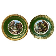 Vintage Lot of 2 Limoges France Miniature Plate With Stands Green Gold Pastaud picture
