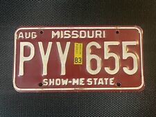 MISSOURI LICENSE PLATE 1983 AUGUST PYY 655 picture