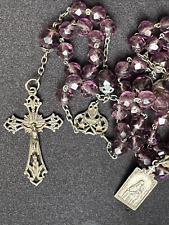 Remarkable English Antique Rosary -Amethyst stones,Sterling Silver Cross &medals picture
