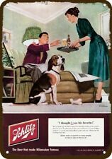 1952 BEAGLE Dog Jealous & SCHLITZ BEER Vintge-Look DECORATIVE REPLICA METAL SIGN picture