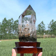 Top 1.14kg Natural Ghost Quartz Obelisk Reiki Crystal Wand Point Tower + Stand picture