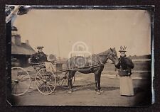 Stunning Early 1870s Quarter Plate Tintype. Horse-Drawn Buggy & 2 Women picture