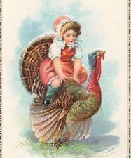 c1910 Fantasy Girl Rides Anthropomorphic Turkey Thanksgiving P475 picture