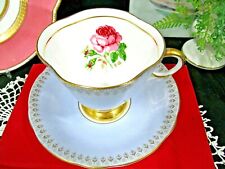 Windsor tea cup and saucer blue & pink cabbage rose  teacup flared England 1940s picture