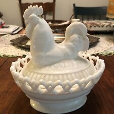 Antique Imperial Glass Rooster On Nest White  picture