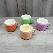 4 Vintage Therm-O-Ware Bolero Coffee Cups Mugs Light Wear Pink Green Purple picture