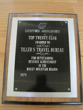 1979 United Airlines Plaque Top Twenty Club Award Tiller's Travel 10 X 8 inches picture