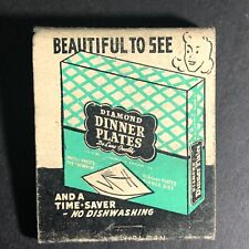 Diamond Disposable Dinner Plates Matchbook c1940's-50's 20-Strike VGC picture
