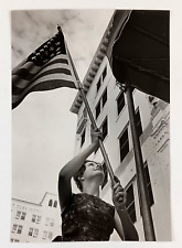 1962 YWCA Young Woman Raising American Flag Stars & Stripes Vintage Press Photo picture