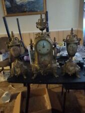 Vintage Bronze & Sevres style porcelain 3 piece 8 day mantle clock garniture set picture