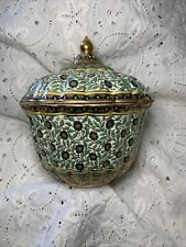 Vintage Large Thai Benjarong Hand Porcelain Jar with Lid Hand Painted Gilded picture