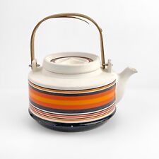 Vintage Georges Briard Flamestone Orange Striped Teapot Kettle Rare picture