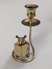 Vintage Bombay Co Solid Brass Mouse Reading A Book Candle Stick Holder 5 3/4” picture