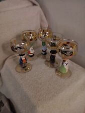 Goebel Hummel Figurine Stem Wine Glasses, 14K Gold Trim, Germany - Set of 5 picture