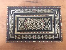 Vtg Moroccan Mosaic Inlay Mother Pearl Bone Marquetry Wood Trinket Jewelry Box picture