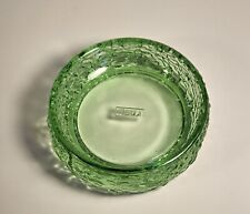 Avon Green Glass Jewelry Trinket Soap Dish Candle Holder Floral Embossed Vintage picture