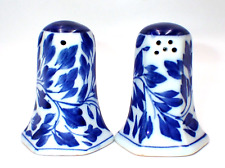 Vintage Salt and Pepper Shakers Delft Blue White Flowers Leaves picture