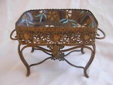 ANTIQUE FRENCH GILT BRASS PIN TRAY,RING HOLDER,GIEN CERAMIC,LATE 19th CENTURY. picture