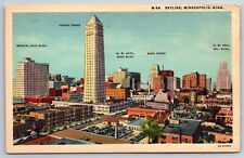 Minneapolis Minnesota~Skyline Scene Labeled Buildings~Vintage Linen Postcard picture