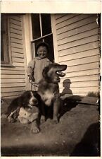 Smiling Young Girl with Two Happy Dogs Cute Photo 1910s RPPC Postcard picture
