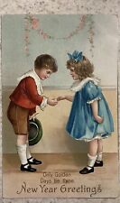 Ellen Clapsaddle Embossed New Years Postcard Young Boy & Girl Greetings picture