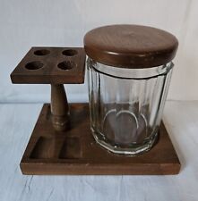 Vintage 4-Pipe Walnut Display Tobacco Rack Aztec Glass Humidor picture