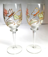 Tiffany Reine Handarbeit By Nagel Hand Painted Wine Glasses, Lot Of 2, Vintage. picture