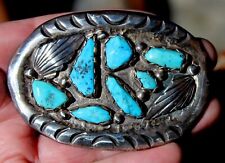 BIG Old Angie CHEAMA ZUNI Handmade Sterling Silver Turquoise Stones Belt Buckle picture