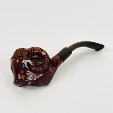 Vintage Italian Briar Smoking Pipe Made In Italy Blue Eyed Ram Carved Wood picture