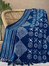 Indigo Blue 100% Cotton Throw Blanket Hand Block Print For Couch/bed/Sofa Decor picture