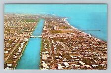 Pompano Beach FL-Florida, Aerial City View Intracoastal Waterway Chrome Postcard picture