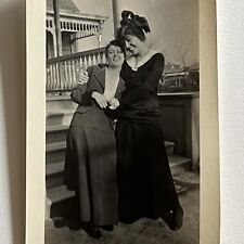 Antique B&W Snapshot Photograph Beautiful Young Women Affectionate Hug picture