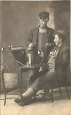 POURING A BEER antique real photo postcard rppc STUDIO PORTRAIT ALCOHOL c1910 picture