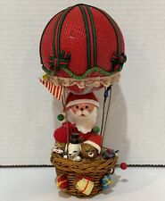 Vintage Enesco Christmas Wooden Figure Santa Hot Air Balloon Music Box Ornament picture