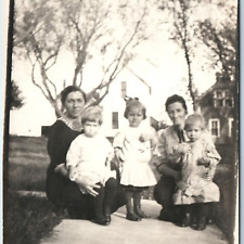 c1910s Outdoor Family RPPC Mother Cute Children House's Yard Sidewalk Photo A211 picture