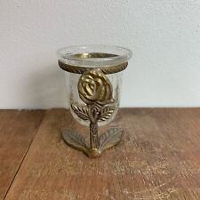 Crackled Glass rounded candle potpourri holder with brass rose holder stand picture
