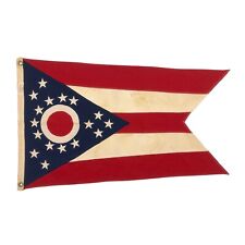 Vintage Sewn Cotton Ohio State Flag Old Cloth American Textile Art Buckeye USA picture