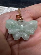 Beautiful Real Jade Carved Green Butterfly Pendant  10K Real Gold Bail Best #308 picture