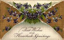 Best Wishes And Heartiest Greetings Purple Flowers Postcard picture