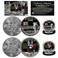 APOLLO 11 50th Anniversary Man on Moon Genuine Eisenhower Dollar NASA 2-Coin Set picture