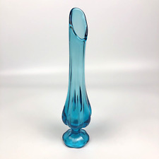 VTG MCM LE Smith Turquoise Peacock Blue Swung Glass Vase 14.5