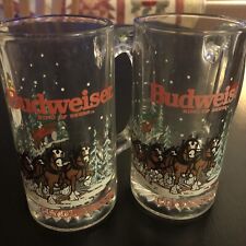 1989 Anheuser Busch Budweiser Clydesdales 12oz Glass Beer Mugs Set Of 2  READ picture