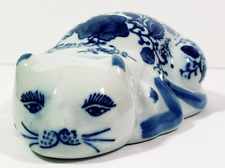 Ceramic Blue Floral Laying Cat Figurine Decoration 9