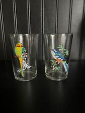 Vintage MCM KIG Malaysia Drinking Glasses Tumblers Exotic Tropical Birds Set 2 picture