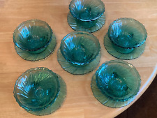 Vintage Jeannette Ultramarine Teal Swirl 3 Footed Bowls Plates Depression Glass picture
