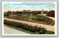 Pittsburgh PA Flower Beds & Main Entrance Highland Park Postcard picture