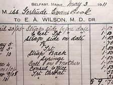 1911 Medical Dr Invoice Bill Belfast ME Maine EA Wilson MD DR Medicine Antique picture